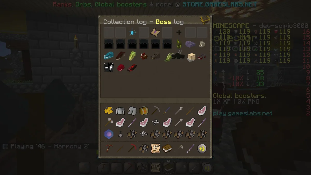 The boss log, one row per boss