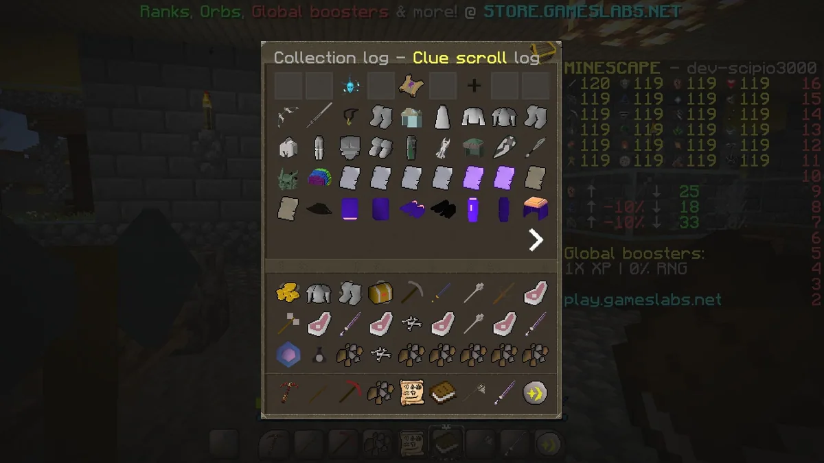 The clue scroll log, split by difficulty
